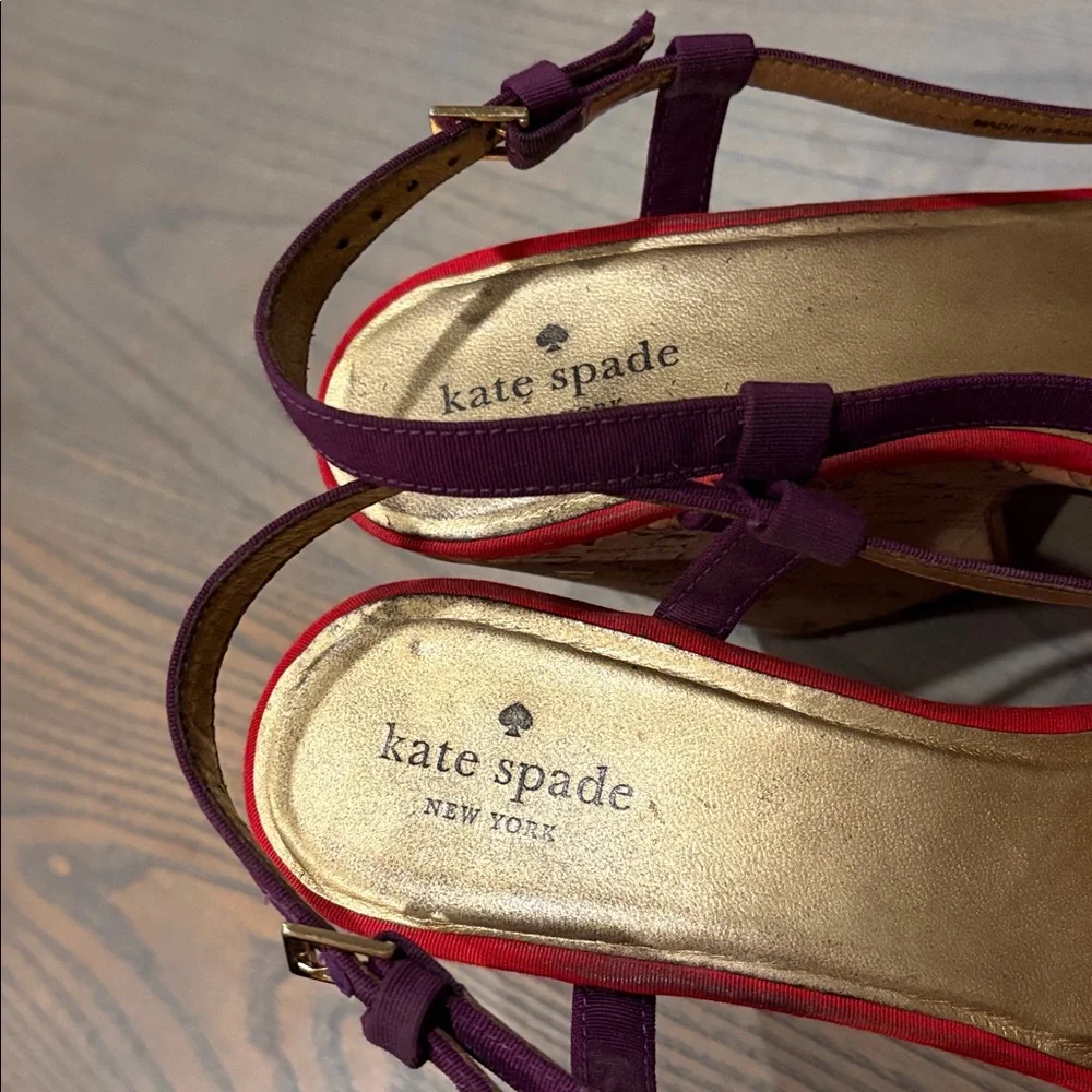 KATE SPADE Purple Red Colorblock Penny Cork Wedge Sandals